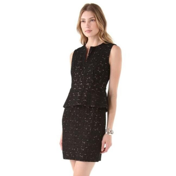 Diane von Furstenberg DVF Black Delian Crochet Pebble Lace Peplum Dress Size 2 - Picture 1 of 15